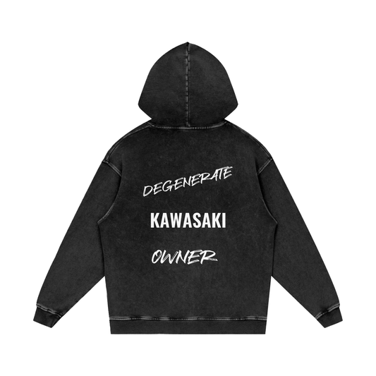 "Degenerate Kawaski Owner" Snow Washed Loose 100% Cotton Hoodie